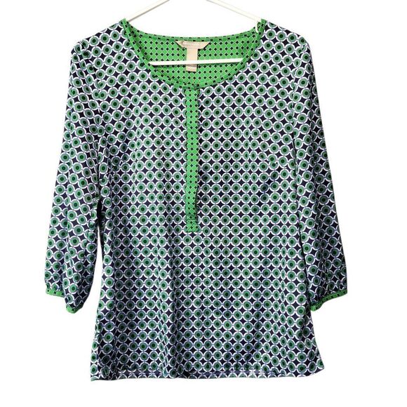 Banana Republic Tops - Banana Republic Geometric Circle Print Blouse, Green Navy,‎ Size Small